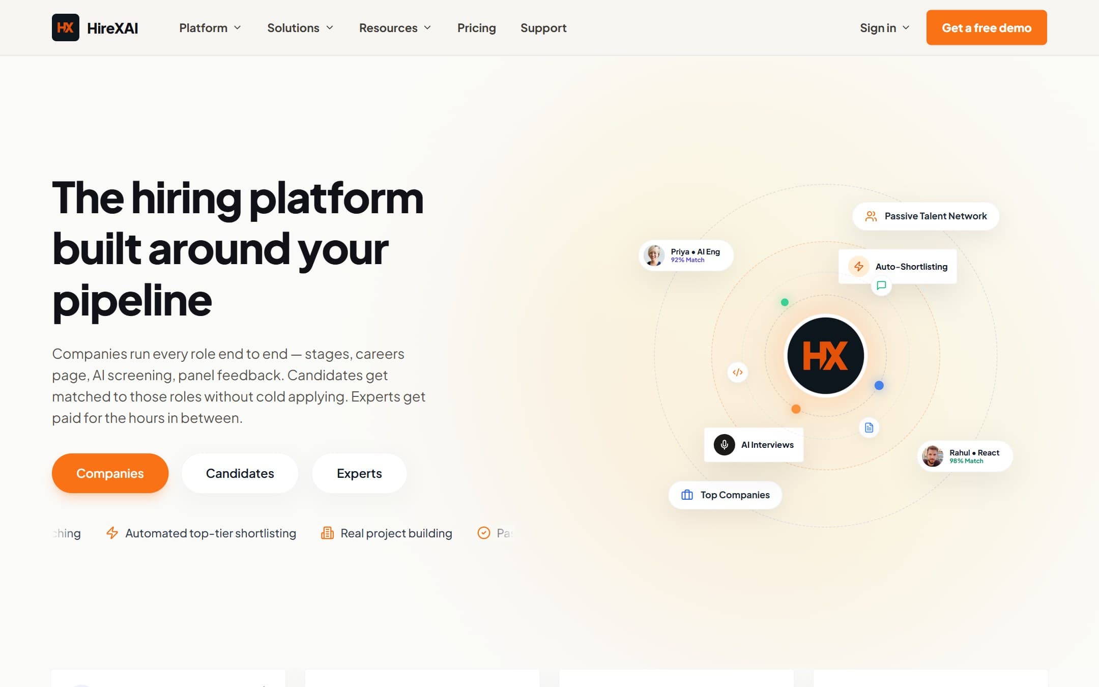 HireXAI home: the hiring platform built around your pipeline
